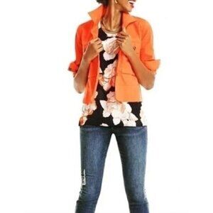Cabi Jacket Womens Medium Orange Tiger Lilly Resort Swing Long Sleeve Preppy